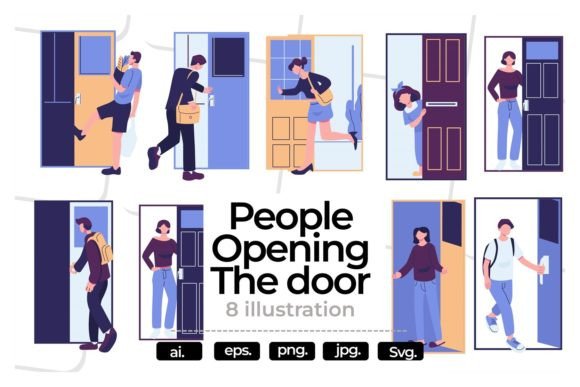 Evaluating People Open the Door Flat Illustration for Your Design Projects