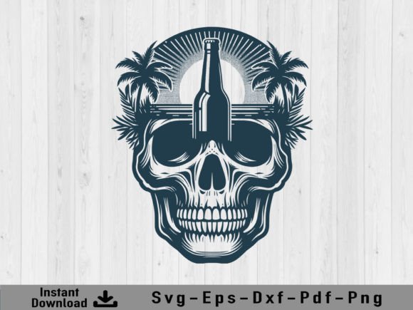 Skull Head & Beer Bottle SVG Vector Design
